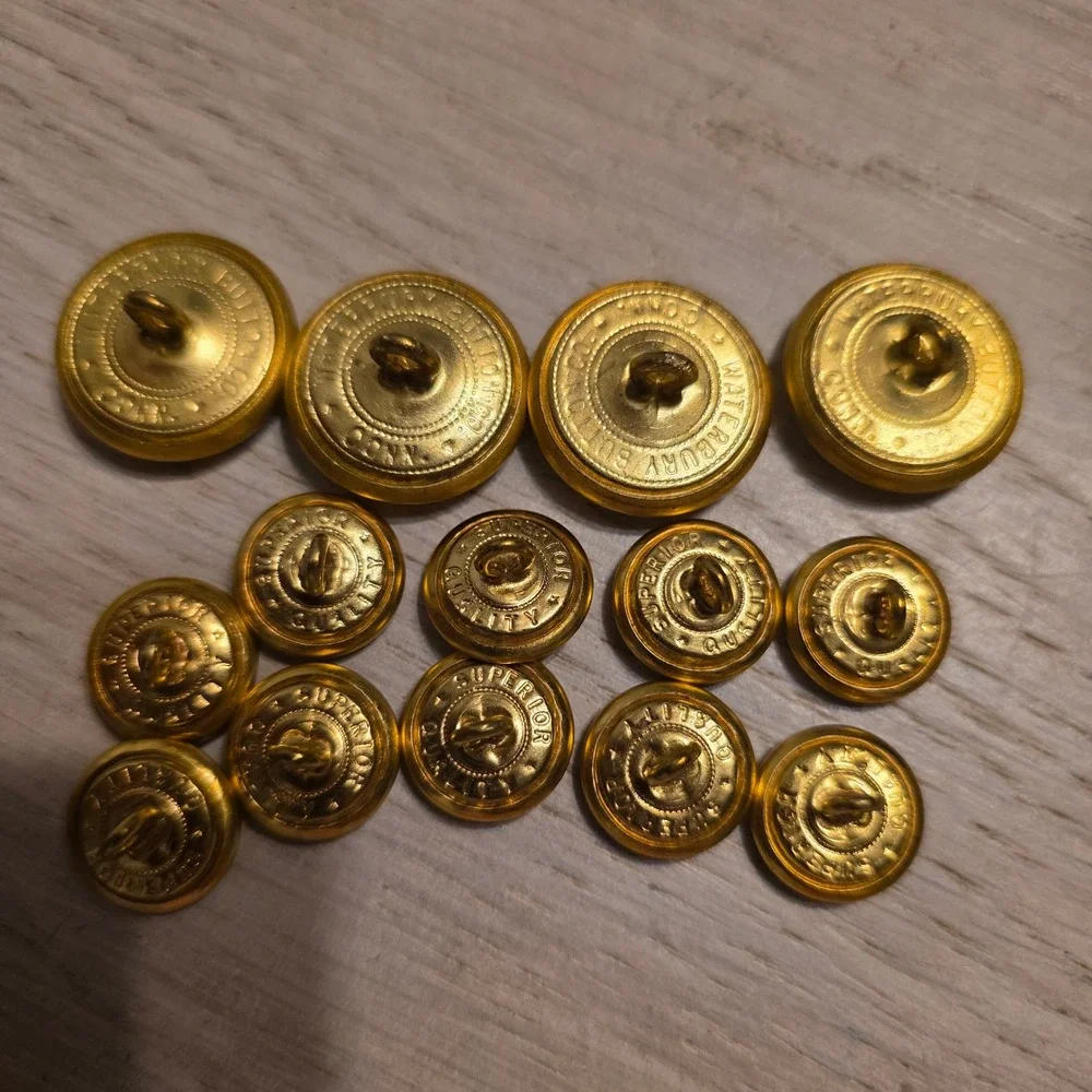 14 Vtg Waterbury Button Gold Tone Crest Letter P Police Blazer Buttons USA